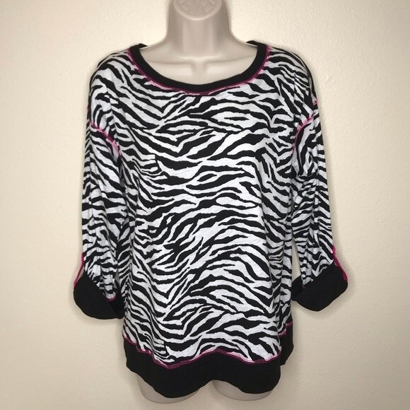 NWT Jones New York Sport Black White Zebra Stripe Pink Contrast Top Size PM - Picture 12 of 12